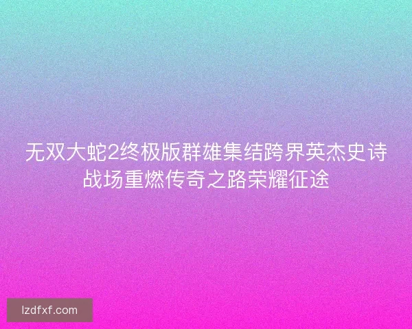 无双大蛇2终极版群雄集结跨界英杰史诗战场重燃传奇之路荣耀征途